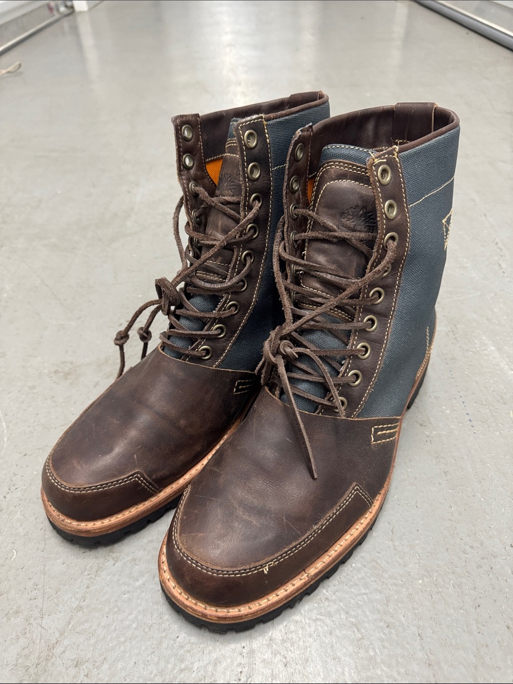 Timberland Limited Edition Color Brown Leather and Teal Lace-Up Work Boots